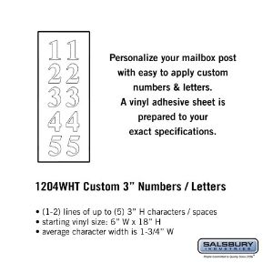 SALSBURY INDUSTRIES 1204WHT Custom Letter and Number Set, 1.75 x 3 Inch Size, Vertical, White Vinyl | CE7GXE