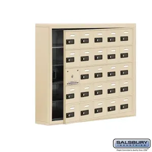 SALSBURY INDUSTRIES 19155-25SSC Cell Phone Storage Locker, 37 x 31 x 6.25 Inch Size, 5 Door High, Sandstone | CE7GJA