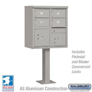 SALSBURY INDUSTRIES 3305GRY-U Cluster Box Unit, 30.5 x 62 x 18 Inch Size, 4 Doors, Gray | CE7EUH