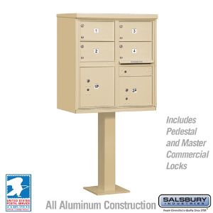 SALSBURY INDUSTRIES 3305SAN-U Cluster Box Unit, 30.5 x 62 x 18 Inch Size, 4 Doors, Sandstone | CE7EUM