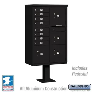 SALSBURY INDUSTRIES 3306BLK-U Cluster Box Unit, 30.5 x 62 x 18 Inch Size, 8 Doors, Black | CE7EUY