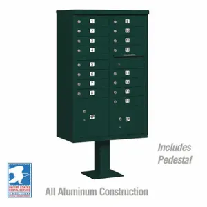 SALSBURY INDUSTRIES 3316GRN-U Cluster Box Unit, 30.5 x 62 x 18 Inch Size, 16 Doors, Green | CE7ETZ