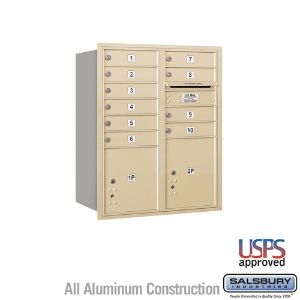 SALSBURY INDUSTRIES 3710D-10SRU Standard Horizontal MailBox, 4C, 31.12 x 37.5 x 17 Inch Size, 10 Door, Sandstone | CE7XUG