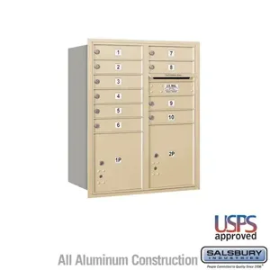 SALSBURY INDUSTRIES 3710D-10SRU Standard Horizontal MailBox, 4C, 31.12 x 37.5 x 17 Inch Size, 10 Door, Sandstone | CE7XUG