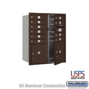 SALSBURY INDUSTRIES 3710D-10ZFU Standard Horizontal MailBox, 4C, 31.125 x 37.5 x 17 Inch Size, 10 Door, Bronze | CE7XUB