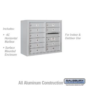 SALSBURY INDUSTRIES 3806D-10AFU Horizontal MailBox, 4C, 32.25 x 24.6 x 17.5 Inch Size, 10 Door, Aluminium | CE7EGJ