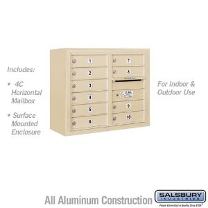 SALSBURY INDUSTRIES 3806D-10SFU Horizontal MailBox, 4C, 32.2 x 24.6 x 17.5 Inch Size, 10 Door, Sandstone | CE7EGQ