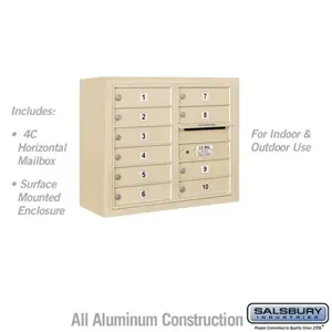 SALSBURY INDUSTRIES 3806D-10SFU Horizontal MailBox, 4C, 32.2 x 24.6 x 17.5 Inch Size, 10 Door, Sandstone | CE7EGQ