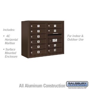 SALSBURY INDUSTRIES 3806D-10ZFU Standard Horizontal MailBox, 4C, 32.25 x 24.62 x 17.5 Inch Size, 10 Door, Bronze | CE7EGN