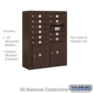 SALSBURY INDUSTRIES 3810D-10ZFU Standard Horizontal MailBox, 4C, 32.25 x 38.62 x 17.5 Inch Size, 10 Door, Bronze | CE7XWC