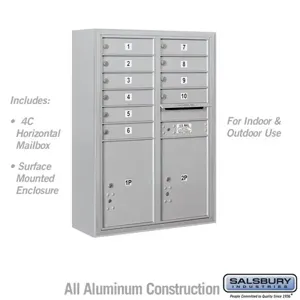 SALSBURY INDUSTRIES 3811D-10 Standard Horizontal MailBox, 4C, 32.25 x 42.125 x 17.5 Inch Size, 11 Door High | CE7JUQ