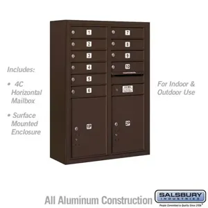 SALSBURY INDUSTRIES 3811D-10ZFU Standard Horizontal MailBox, 4C, 32.25 x 42.12 x 17.5 Inch Size, 10 Door, Bronze | CE7DXV