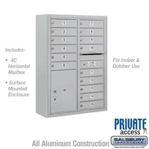 SALSBURY INDUSTRIES 3811D-15AFP Standard Horizontal MailBox, 4C, 32.25 x 42.125 x 17.5 Inch Size, Aluminium | CE7DXY