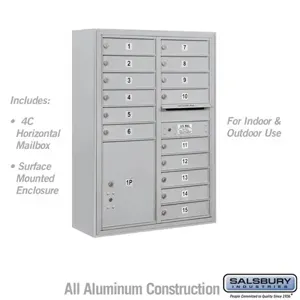 SALSBURY INDUSTRIES 3811D-15 Standard Horizontal MailBox, 4C, 32.25 x 42.125 x 17.5 Inch Size, 11 Door High | CE7JUU