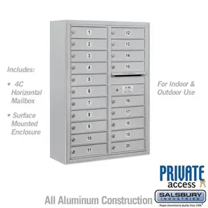 SALSBURY INDUSTRIES 3811D-20AFP Standard Horizontal MailBox, 4C, 32.25 x 42.125 x 17.5 Inch Size, Aluminium | CE7DYG