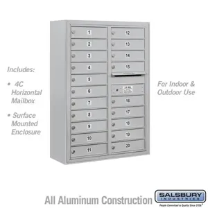 SALSBURY INDUSTRIES 3811D-20 Standard Horizontal MailBox, 4C, 32.25 x 42.125 x 17.5 Inch Size, 11 Door High | CE7JUX