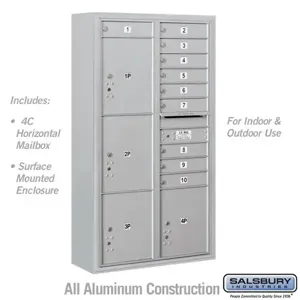 SALSBURY INDUSTRIES 3816D-10AFU Standard Horizontal MailBox, 4C, 32.25 x 57.8 x 17.5 Inch Size, 10 Door | CE7HQE