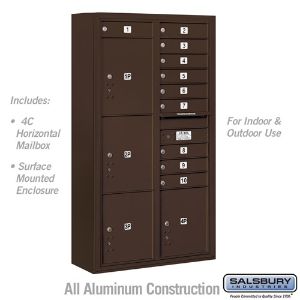 SALSBURY INDUSTRIES 3816D-10ZFU Horizontal MailBox, 4C, 32.25 x 57.875 x 17.5 Inch Size, 10 Door, Bronze | CE7HQJ