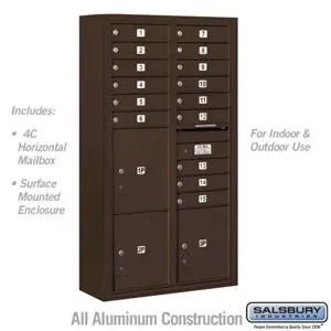 SALSBURY INDUSTRIES 3816D-15ZFU Standard Horizontal MailBox, 4C, 32.25 x 57.875 x 17.5 Inch Size, Bronze | CE7HQX