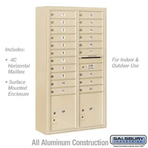 SALSBURY INDUSTRIES 3816D-20SFU Standard Horizontal MailBox, 4C, 32.25 x 57.875 x 17.5 Inch Size, Sandstone | CE7HRH