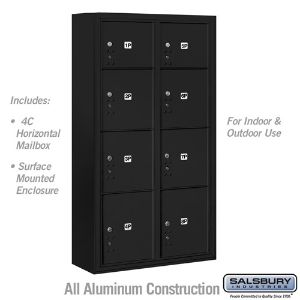 SALSBURY INDUSTRIES 3816D-8PBFU Outdoor Parcel Locker, 32.25 x 57.875 x 17.5 Inch Size, Black, Surface Mounted | CE7HTQ