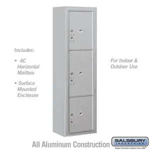 SALSBURY INDUSTRIES 3816S-3PAFU Outdoor Parcel Locker, 17.5 x 57.875 x 17.5 Inch Size, Aluminium, Surface Mounted | CE7HTG