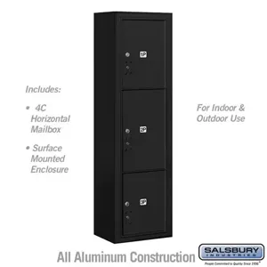 SALSBURY INDUSTRIES 3816S-3PBFU Outdoor Parcel Locker, 17.5 x 57.875 x 17.5 Inch Size, Black, Surface Mounted | CE7HTJ