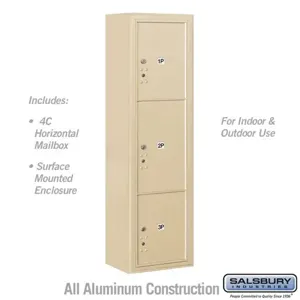 SALSBURY INDUSTRIES 3816S-3PSFU Outdoor Parcel Locker, 17.5 x 57.87 x 17.5 Inch Size, Sandstone, Surface Mounted | CE7HTN