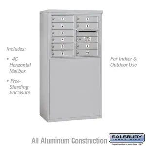 SALSBURY INDUSTRIES 3906D-10AFU Standard Horizontal MailBox, 4C, 32.25 x 51.75 x 19 Inch Size, 10 Door, Aluminium | CE7EBX