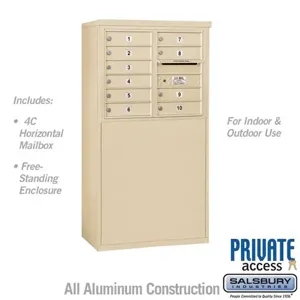 SALSBURY INDUSTRIES 3906D-10SFP Horizontal MailBox, 4C, 32.25 x 51.75 x 19 Inch Size, 10 Door, Sandstone | CE7ECC