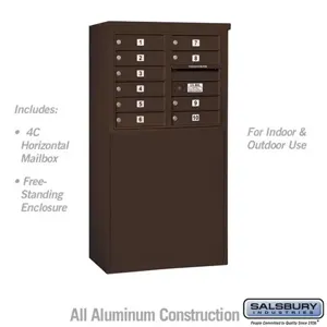 SALSBURY INDUSTRIES 3906D-10ZFU Standard Horizontal MailBox, 4C, 32.25 x 51.75 x 19 Inch Size, 10 Door, Bronze | CE7ECB