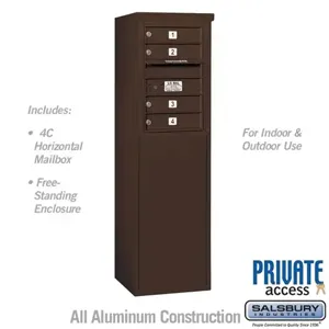 SALSBURY INDUSTRIES 3906S-04ZFP Horizontal MailBox, 4C, 17.5 x 51.75 x 19 Inch Size, 6 Door High, Bronze | CE7ECT