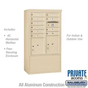 SALSBURY INDUSTRIES 3910D-10SFP Horizontal MailBox, 4C, 32.25 x 52.75 x 19 Inch Size, 10 Door, Sandstone | CE7XRH