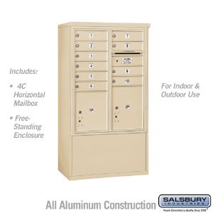 SALSBURY INDUSTRIES 3910D-10SFU Standard Horizontal MailBox, 4C, 10 Door High, Sandstone, Free Standing | CE7XRJ