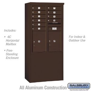 SALSBURY INDUSTRIES 3911D-10ZFU Standard Horizontal MailBox, 4C, 32.25 x 69.25 x 19 Inch Size, 10 Door, Bronze | CE7XYC