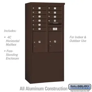 SALSBURY INDUSTRIES 3911D-10ZFU Standard Horizontal MailBox, 4C, 32.25 x 69.25 x 19 Inch Size, 10 Door, Bronze | CE7XYC