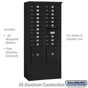 SALSBURY INDUSTRIES 3916D-20BFU Standard Horizontal MailBox, 4C, 32.25 x 72 x 19 Inch Size, Black, Free Standing | CE7HHK