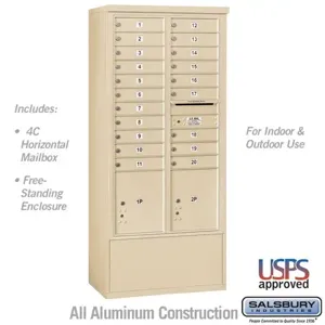 SALSBURY INDUSTRIES 3916D-20SFP Standard Horizontal MailBox, 4C, 32.25 x 72 x 19 Inch Size, With Private Access | CE7HHN