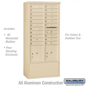 SALSBURY INDUSTRIES 3916D-20SFU Standard Horizontal MailBox, 4C, 32.25 x 72 x 19 Inch Size, Sandstone | CE7HHP