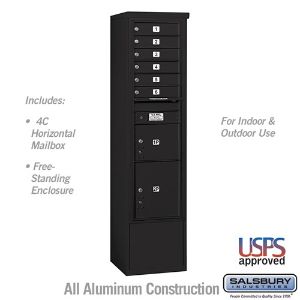 SALSBURY INDUSTRIES 3916S-06BFU Standard Horizontal MailBox, 4C, 17.5 x 72 x 19 Inch Size, Black, Free Standing | CE7HHY