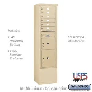 SALSBURY INDUSTRIES 3916S-06SFU Standard Horizontal MailBox, 4C, 17.5 x 72 x 19 Inch Size, Sandstone | CE7HJC