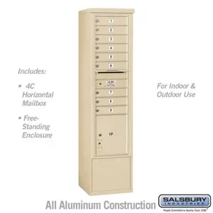 SALSBURY INDUSTRIES 3916S-09SFU Standard Horizontal MailBox, 4C, 17.5 x 72 x 19 Inch Size, Sandstone | CE7HJL