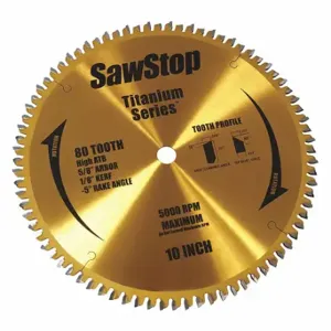 SAWSTOP BTS-P-80HATB Circular Saw Blade, 10 Inch Blade Dia, 80 Teeth, 0.125 Inch Cut Width | CT9XAP 46AC84