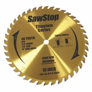 SAWSTOP BTS-R-40ATB Circular Saw Blade, 10 Inch Blade Dia, 40 Teeth, 0.125 Inch Cut Width | CT9XAL 46AC67