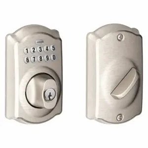 SCHLAGE BE365 CAM 619 Residential Mechanical Push Button Lockset, Deadbolt, Entry, Nonhanded, Satin Nickel | CT9XFK 457F57