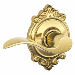 SCHLAGE F10 ACC 505 BRK Door Lever Lockset, Grade 2, Accent/Brookshire, Bright Brass, Not Keyed | CT9XNN 49ZG80