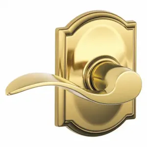 SCHLAGE F10 ACC 605 CAM Door Lever Lockset, Grade 2, Accent/Camelot, Bright Brass, Not Keyed | CT9XPT 49ZG86