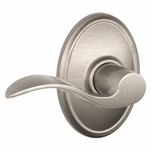 SCHLAGE F10 ACC 619 WKF Door Lever Lockset, Grade 2, Accent/Wakefield, Satin Nickel, Not Keyed | CT9XTJ 49ZG99