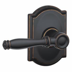 SCHLAGE F10 BIR 716 CAM Door Lever Lockset, Grade 2, Birmingham/Camelot, Antique Bronze, Not Keyed | CT9XWY 49ZH33