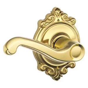 SCHLAGE F10 FLA 505 BRK Door Lever Lockset, Grade 2, Flair/Brookshire, Bright Brass, Not Keyed | CT9YFE 49ZJ01